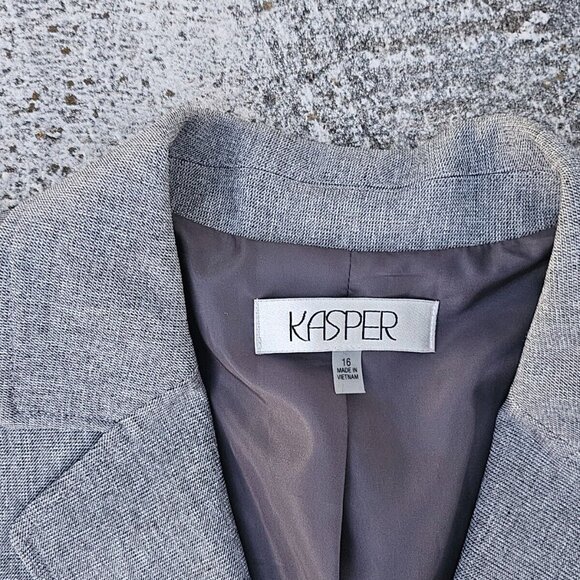 Kasper Women Blazer Two Button Long Sleeve Gray Coat Jacket Size 16 - Picture 5 of 9